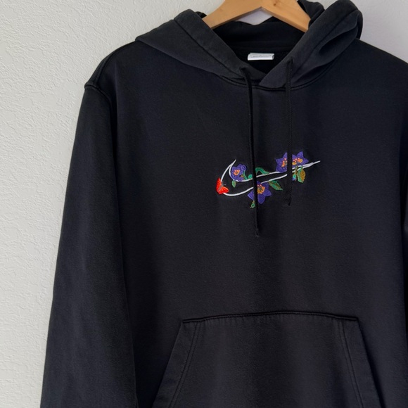 Nike Tops - Nike Black Hoodie with Embroidered Floral Swoosh